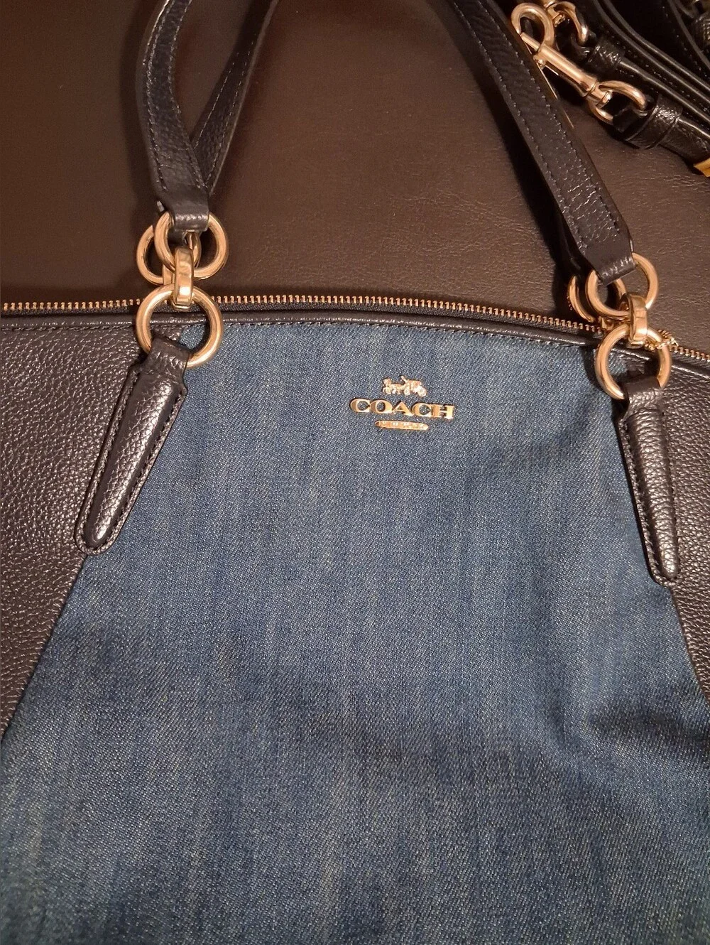 Coach Blue Denim and Black Leather Handbags Satchel Crossbody
